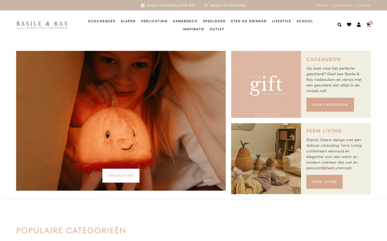 Homepage van Basile & Ray, meertalige WooCommerce-webshop van een Belgisch merk