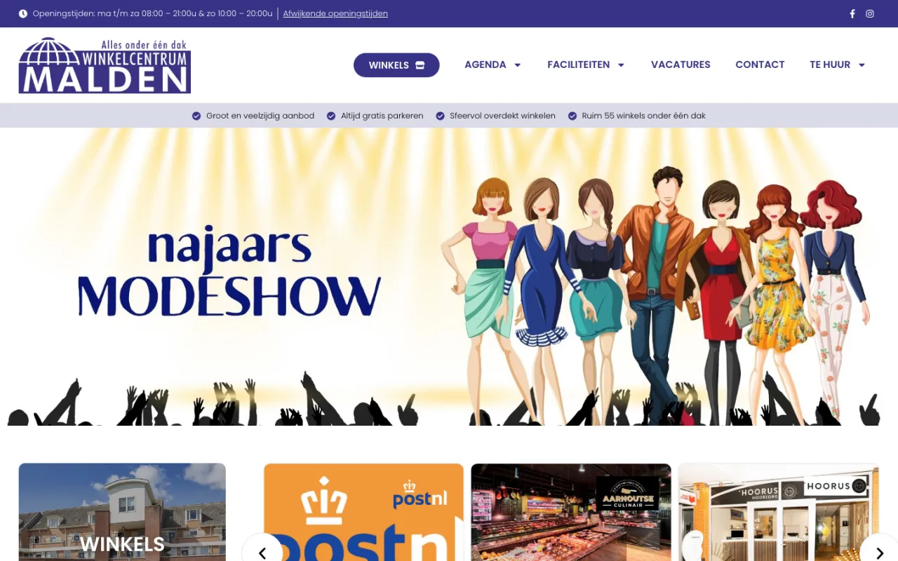 Homepage van Winkelcentrum Malden met winkels, openingstijden en evenementen